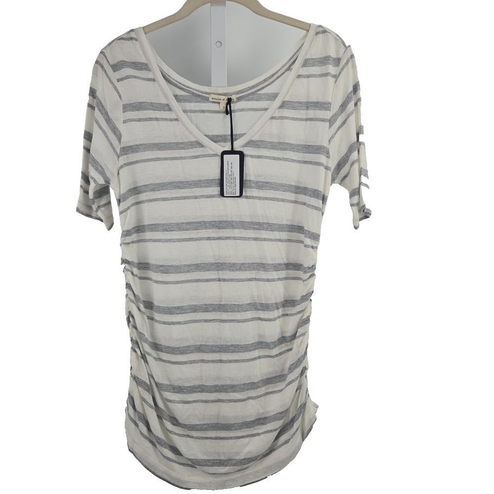 Articles Of Society Heather Striped Linen Viscose Short Sleeve T-shirt Top Small
